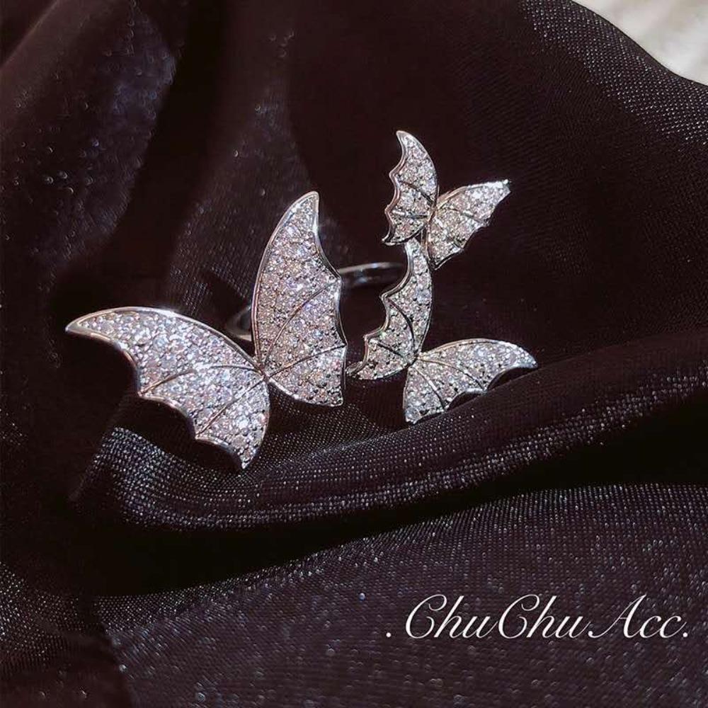 Super Immortal Zircon Butterfly Open Index Finger Ring, Trendy Design Temperament Versatile Index Finger Ring