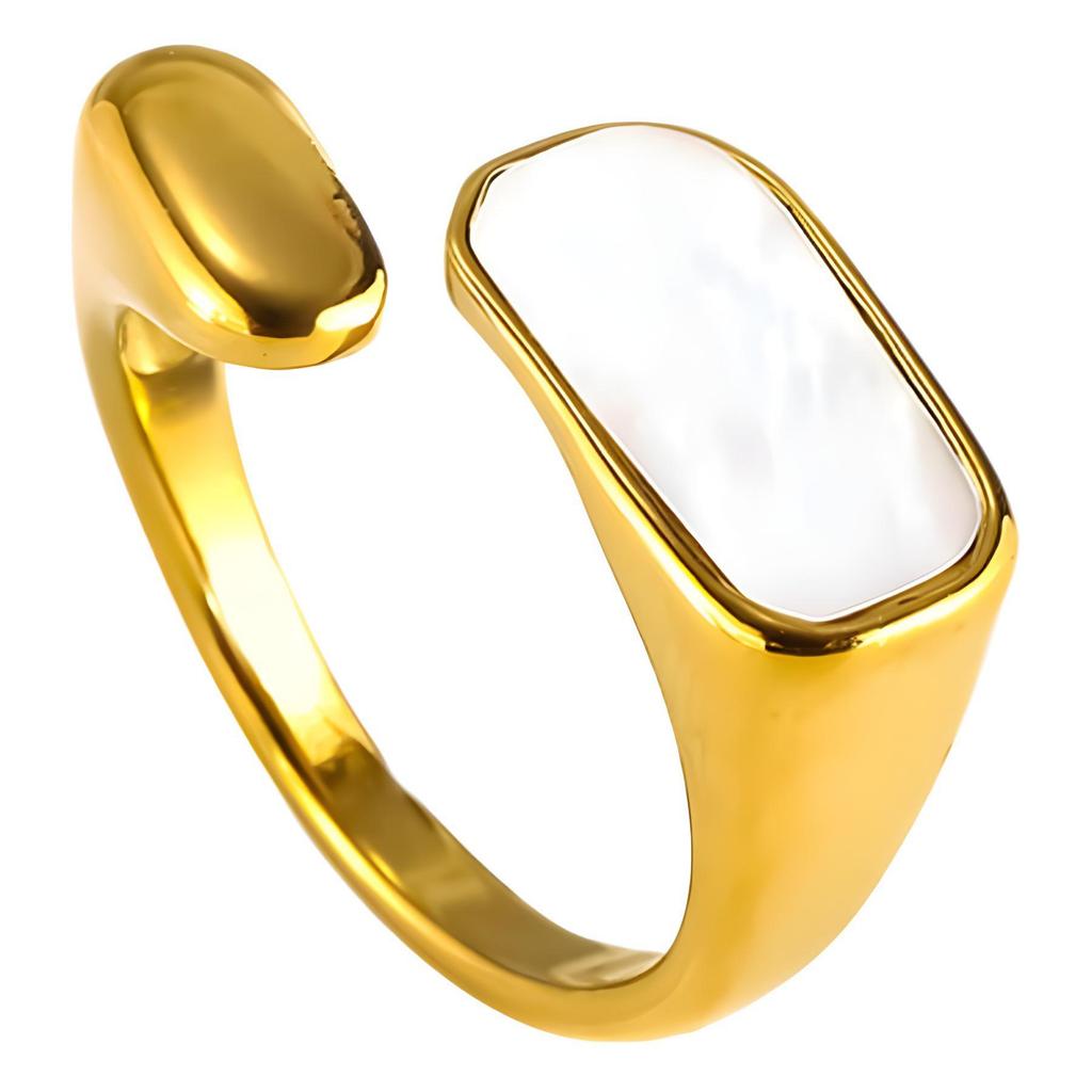 White Sea Shell Adjustable Retro Titanium Steel Ring for Men and Women