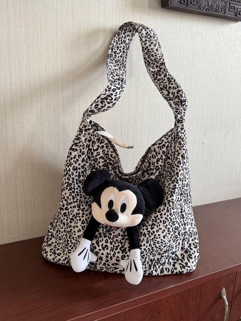 Trendy Leopard Print Mickey Tote: Fashionable, Large Capacity, Cute & Stylish Women's Shoulder Bag