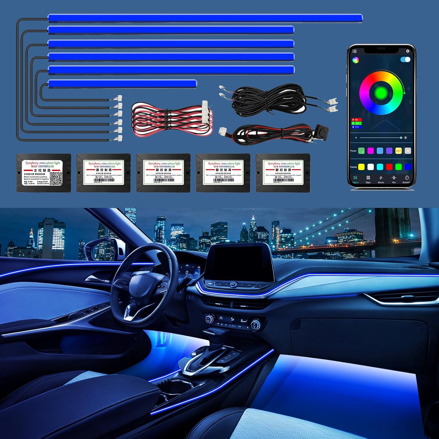 

WEBUPAR Dreamcolor Acrylic Interior Lights, 10 in 1 LED Strip Lights with APP Control and 213 Color Modes, Car Accessories Decorative Lights, Neon RGB 6 lights