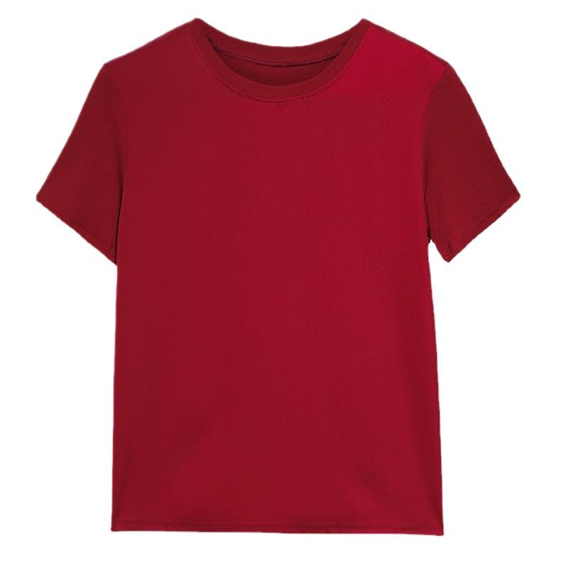 Seven-Sleeve Women's Satin Acetate T-Shirt - Spring 2025 Collection, Modal Round Neck, Fashionable and Versatile.