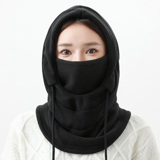 Hooded Scarf Hat Women Men Fall Winter Riding Headgear Solid Color Adjustable Drawstring Face Guard Headgear