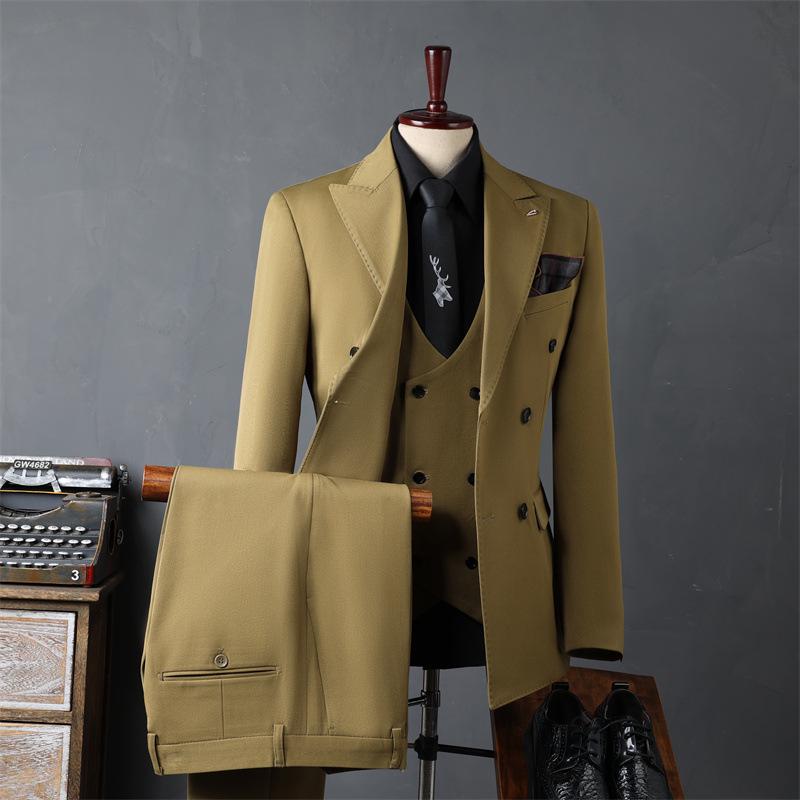 Men's Korean Style Double-Breasted Formal Suit - Perfect for Weddings, Business, or Best Man Attire