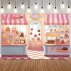 Sweet candy ground photo background, colorful lollipops, donuts, cake ice cream, children birthday party photography background