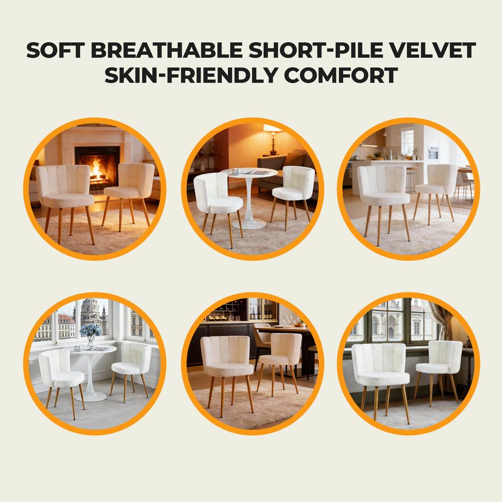 Modern WHITE dining chair(set of 2) with iron tube wood color legs, shorthair cushions and comfortable backrest, for living room, cafe