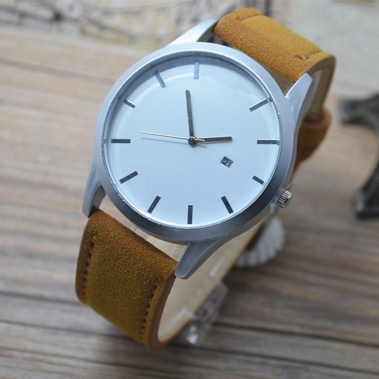 

Мужские деловые повседневные кожаные часы с кварцевым механизмом и календарем, без логотипа.