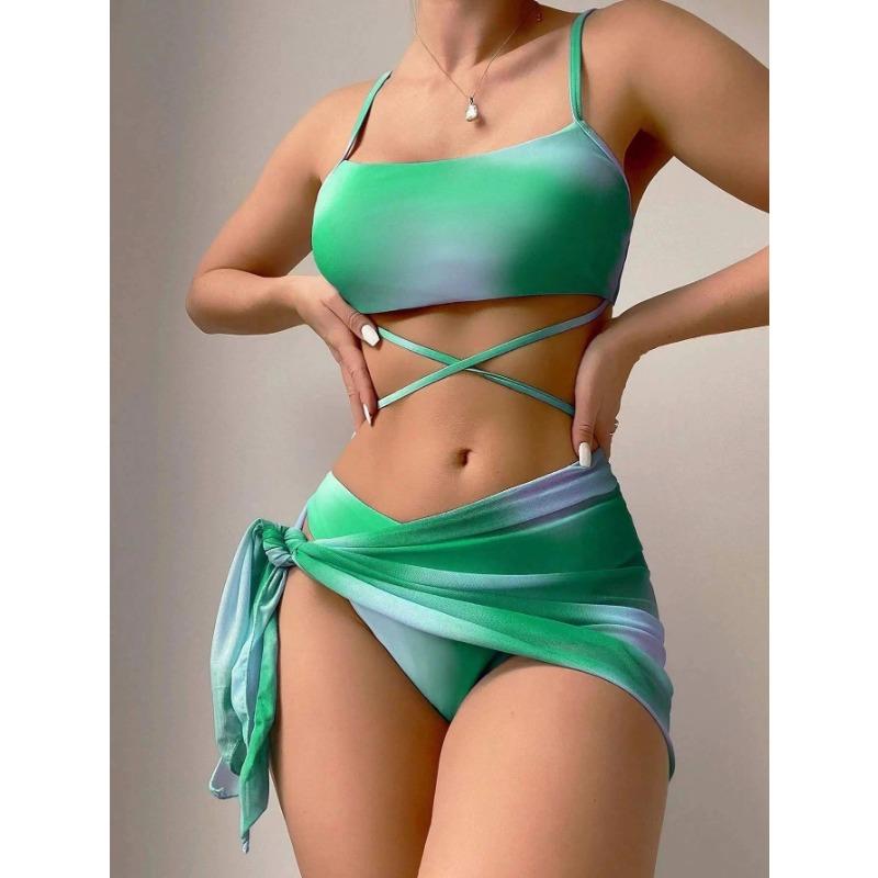 Split swimsuit three-piece bikini sexy swimsuit gradual change multi-color bikini