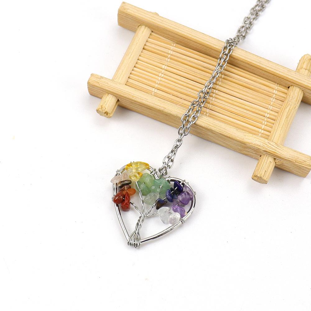 

Hand-Wound Natural Stone Crystal Peach Heart Tree Of Life Curved Tree Necklace N141