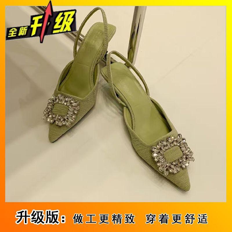 

Rhinestone square buckle fairy high heels thin heel 2025 summer new versatile pointed sandals women 40