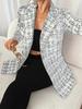 Autumn Winter New Elegant Black and White Grid Pattern Lapel Button Long Sleeve Slim Suits