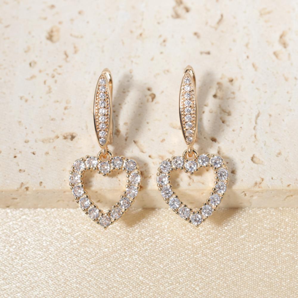 1 Pair Luxury Colorful Heart Shape Zirconia Dangle  Earrings for Women Golden Earring Jewelry Party Accessories
