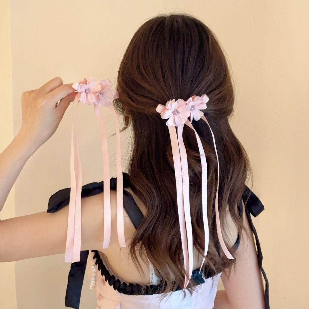 

Simulation Flower Daisy Flower Hairpins Ribbon Bowknot Girls Hair Clip Summer