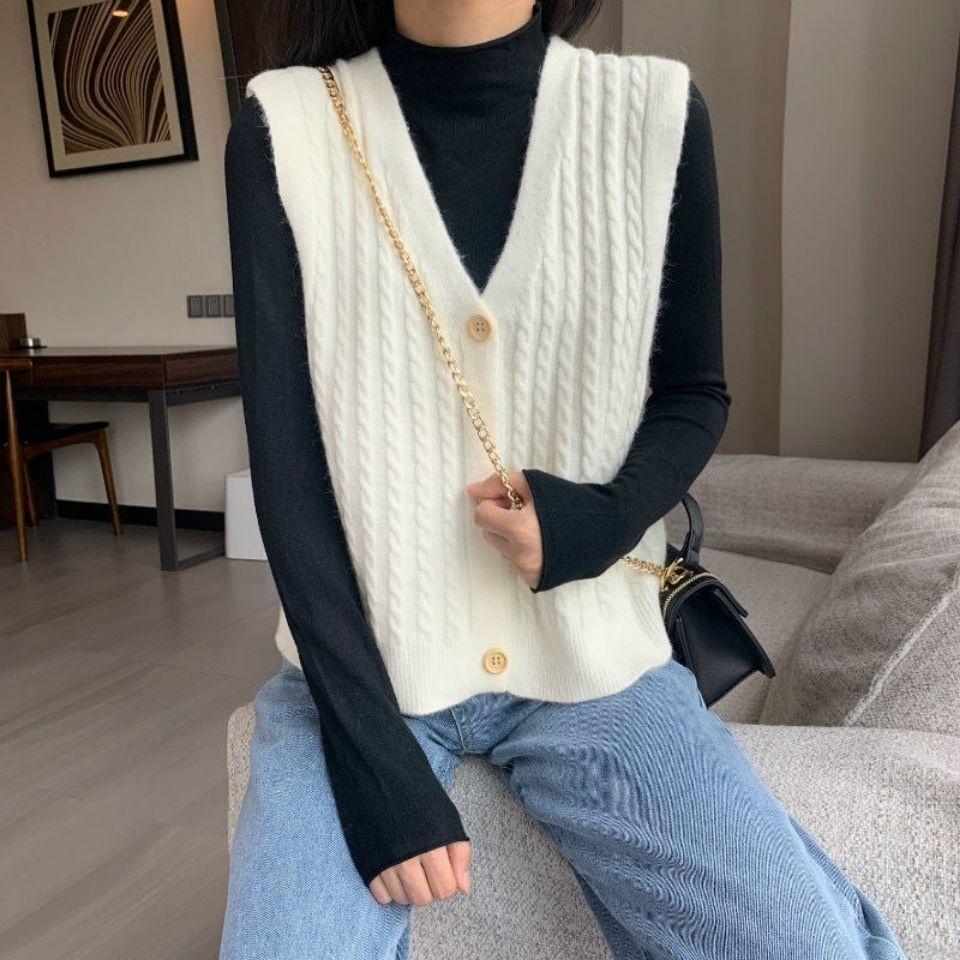 Väst Stickad Tröja Dam 2023 Vår Höst Vinter Ull Kofta Tröja Dam Lös Enstaka ärmlös tröja Väst Dam Topp