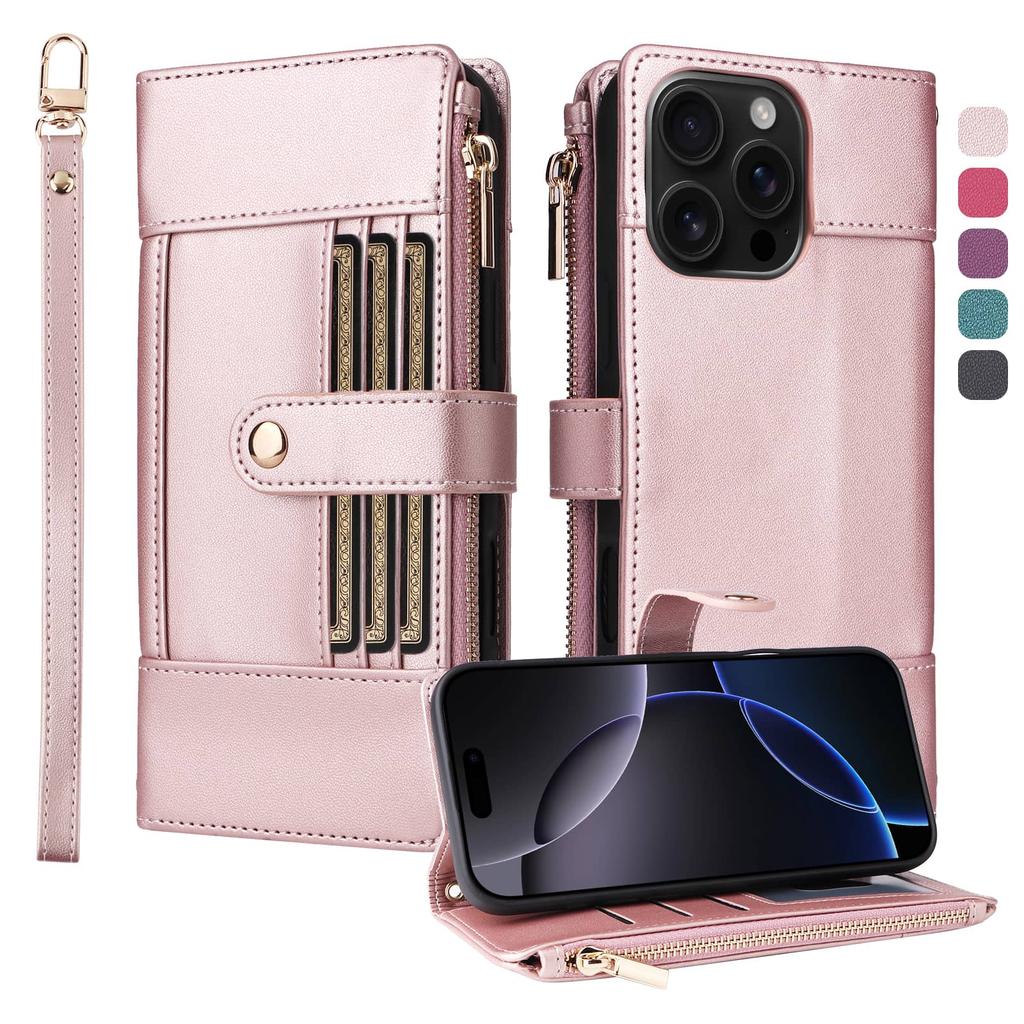 For Samsung Galaxy A56 A36 5G A26 A55 A35 A16 A15 Wallet Case, RFID Blocking Case Kickstand Flip Cover Wrist Strap Card Holder