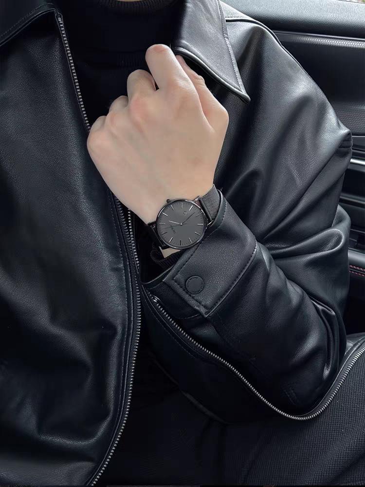 Men's European-Style Black Executive PU Leather Workwear Jacket with Lapel Zipper