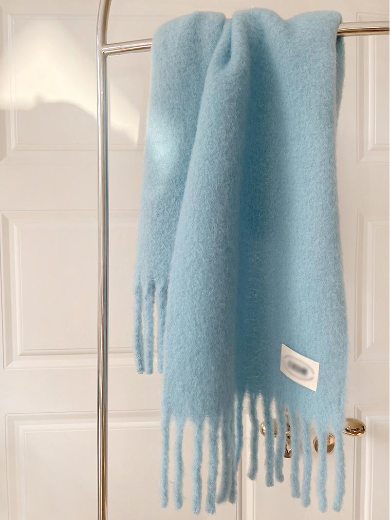 

Исландский синий минималистичный шерстяной шарф - Пушистая, теплая и универсальная мохеровая шаль для осени/зимы 180*35