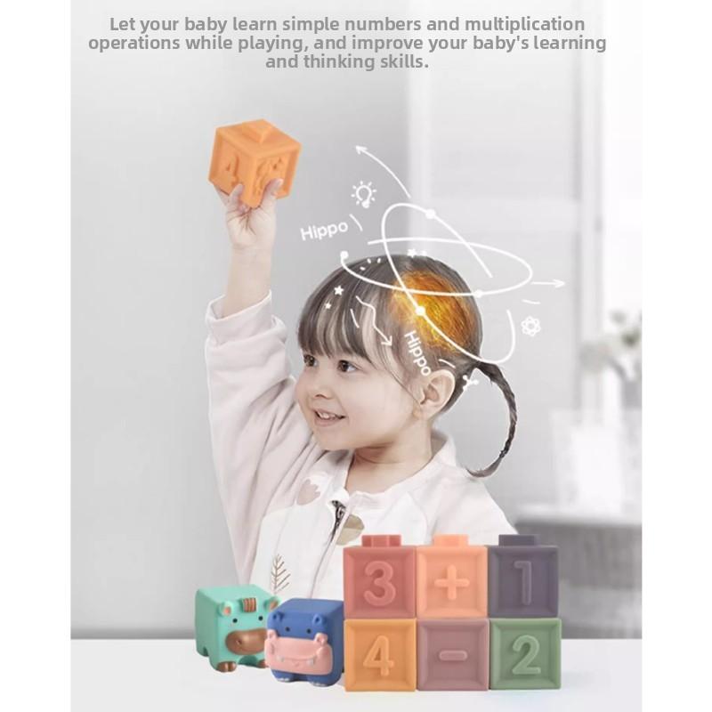 Baby Identify Animal Fruits Silicone Building Blocks Educational Chewing Toy For Early Learning And Sensory Development
