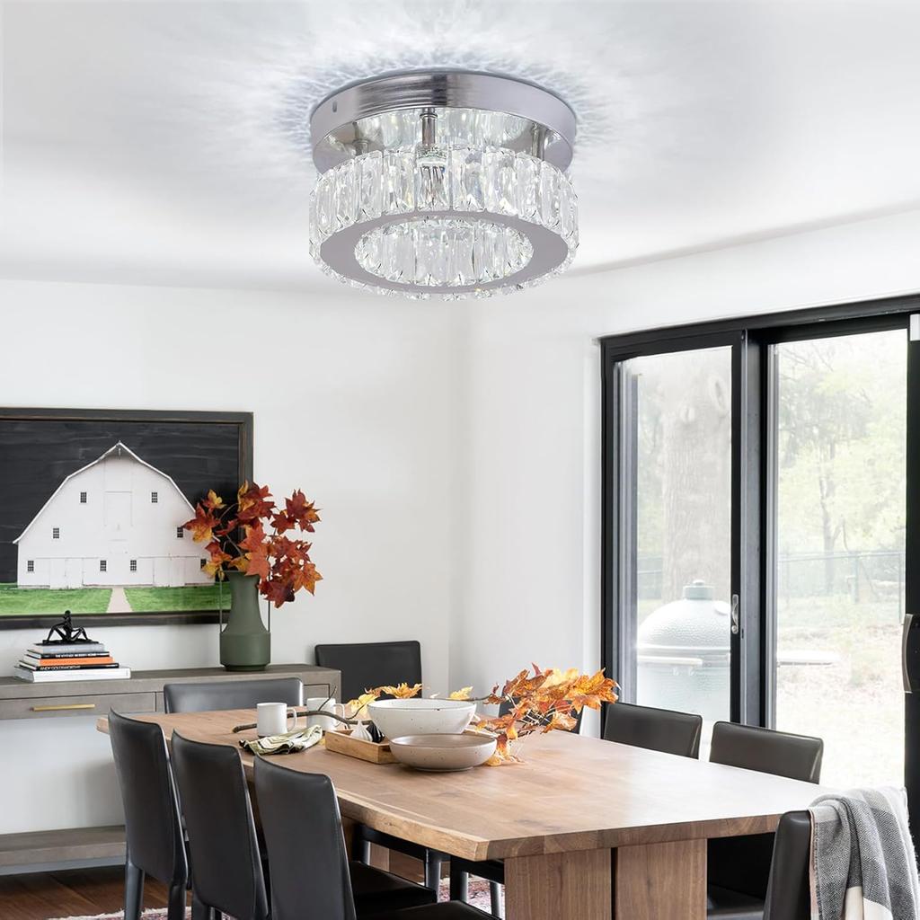 Modern Crystal Chandelier Small LED Crystal Ceiling Light for Dining Room Bedroom Living Room Hallway (Cool White)