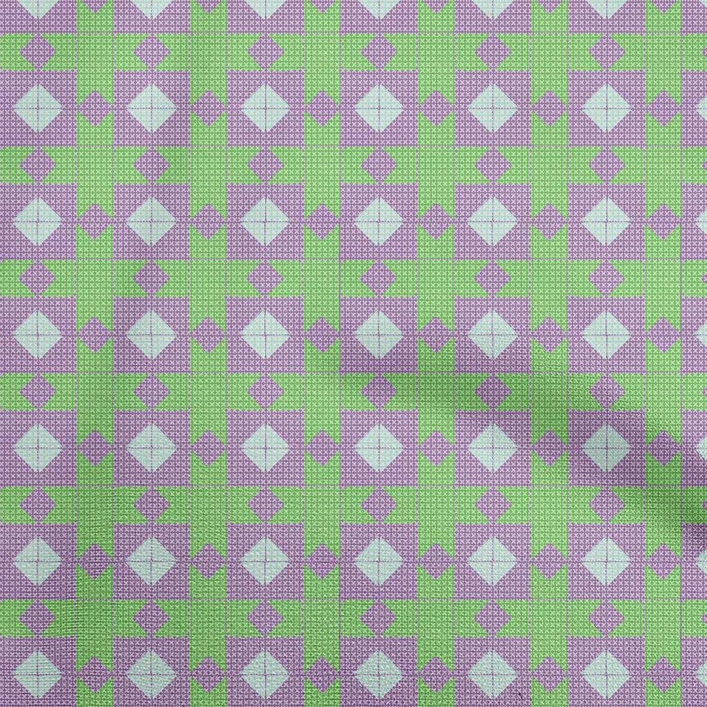 oneOone Cotton Flex Light Green Fabric Geometric Tile Diamond With Cross Sewing Material Print Fabric By The Yard 40 Inch