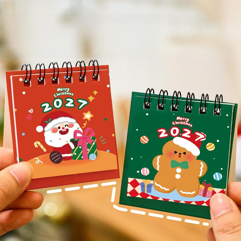 Creative Christmas 2027 Desk Calendar Cartoon Portable Schedule Planner Coil Binding Daily Planner Desktop Decoration