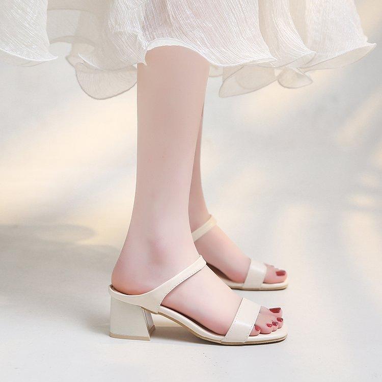 With Skirts To Show Height and Not Tired Feet, Thick Heels, One-word Drag Women's Summer High-heeled Sandals 2025 New Middle-heeled Fairy