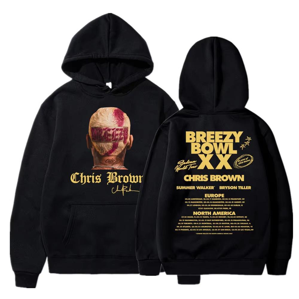 Rapper Chris Brown Breezy Bowl XX Concert Hoodies Hip Hop Fashion Unisex Women Sweatshirt Oversized Casual Long Sleeve Streetwear