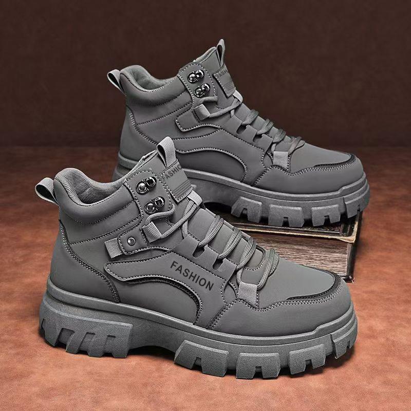 Men's Martin Boots New Autumn Black Thick-soled Non-slip Outdoor Wear-resistant Tooling Boots Men's Trend High-top Gray