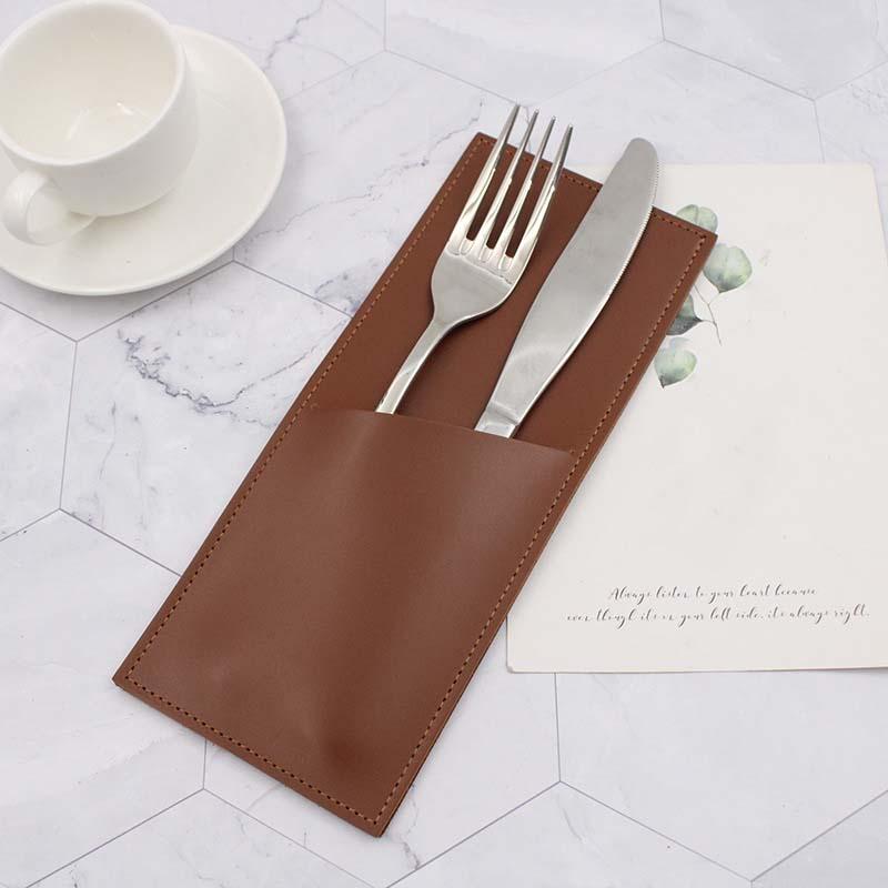Elegant 2-Piece Leather Utensil Pouch Set - Insertable Storage Bags for Forks & Spoons Weddings and Table Decor Lightweight Utensil Organizers