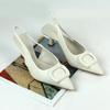 Fashion Chic White Point Toe Slingback Heels Women Summer Sandals 2025 Fashion Designer Brand Square Buckle Lady Shoes Mid Heel Elegant