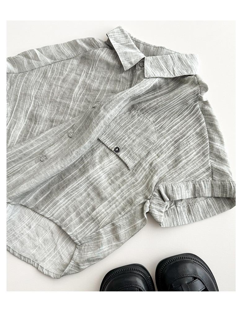 2026 Summer Striped Short-Sleeve Boys' Casual Loose Lapel Shirt Jacket