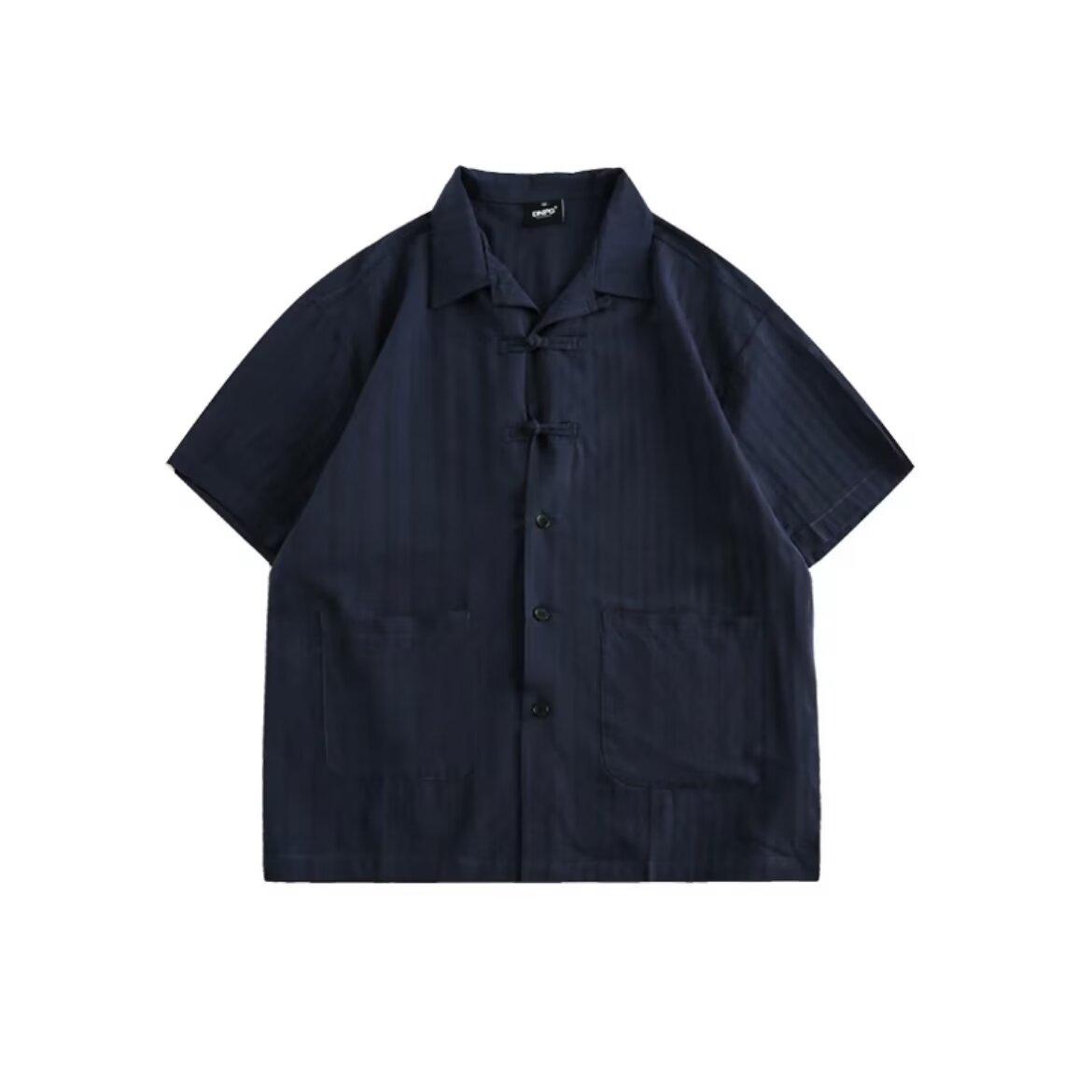 

Летняя одежда мужская ретро повседневная рубашка студенческая свободная нишевая дизайнерская забавная новая мужская верхняя часть для ношения на открытом воздухе M синий