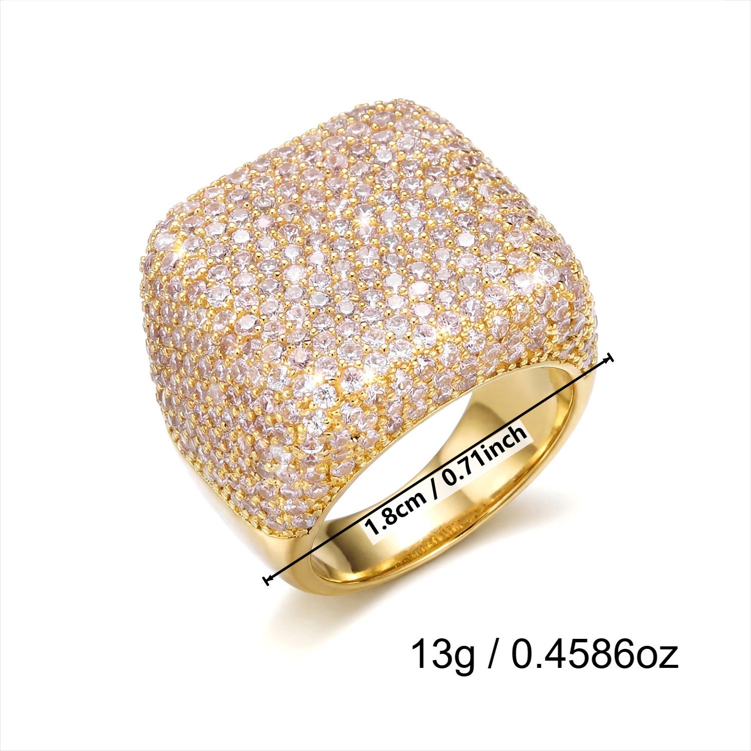 

Women s Ring: New Exaggerated Heavy-Duty Design Square Diamond-Studded Ring with Exquisite and High-End Feel No. 6 золотой