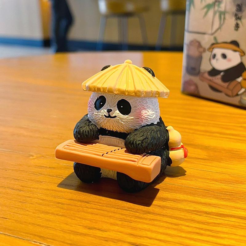 Adorable Resin Wood Carving Panda Figurine. Creative and Exquisite Panda Decorative Item for The Desktop. Cultural and Creative Product.
