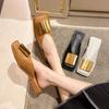 Fashion Women's Slippers Fashion Metal Buckle Mules for Women Shallow Flat Heels Shoes Outdoor Slides Square Toe Female Casual Sandals