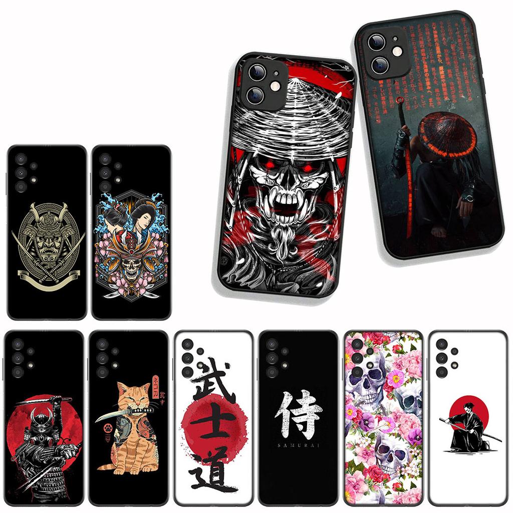for Samsung Galaxy A07 A13 A12 A23 A50 A51 A52 A53 A70 A71 A72 A21S A04 Note 20 9 8 10 Case Japan Skeleton Samurai Ninja Skull