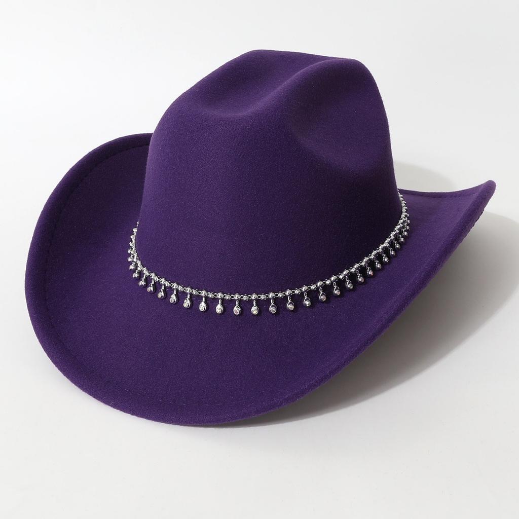Women's Unisex Western Cowboy Hat with 3D Round Gems, Rhinestones, Rivets, and Chain Decorations, Wedding Party Hat