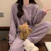 OEING Coral Fleece Jacquard Warm Pajama Set