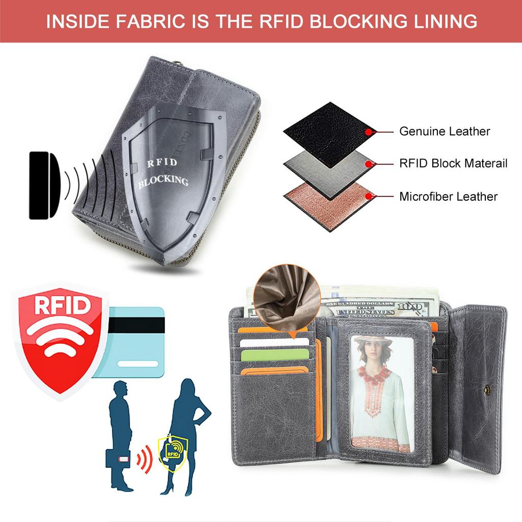 CONTACT'S Genuine Leather Women Wallets Short Bifold Wallet With Coin Purse Card Holder Small Money Bag