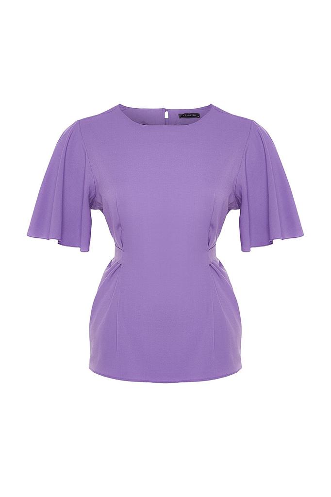 Women's Style Plus Size Purple Woven Tie Detailed Blouse