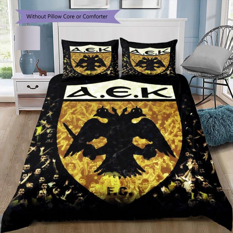 AEK 3Pcs Bedding Set, Duvet Cover with 2 Pillowcases, Black Yellow Checkered Shield Print Bed Linens, No Comforter No Pillow Core