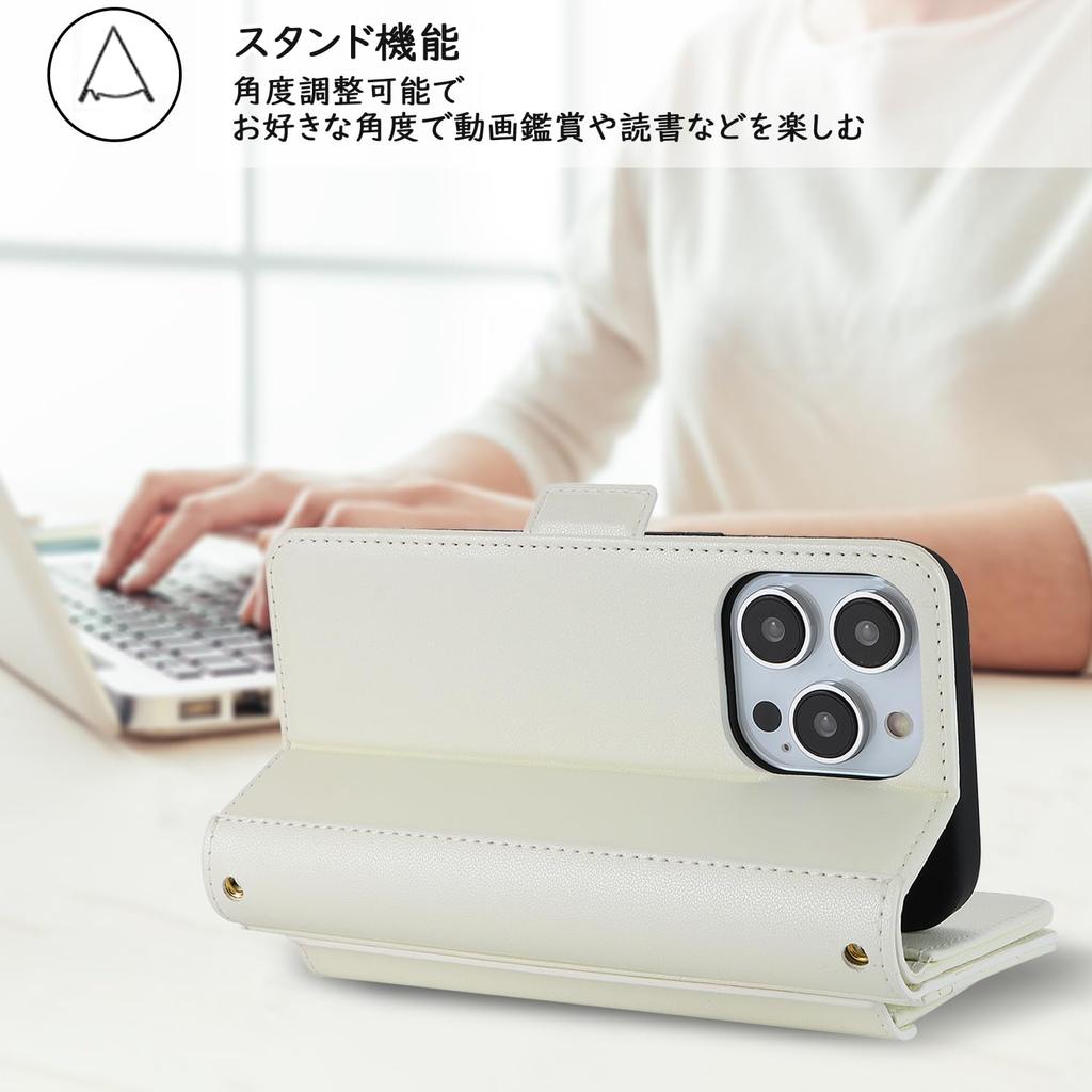 Hamany iPhone 15 Pro Smartphone Umhängetasche mit Kartenfach Groß Ständer Voll Geeignet für oder Crossbody Tragen Bernstein und Weiß Hülle, Fächer im Brieftaschen-Stil,