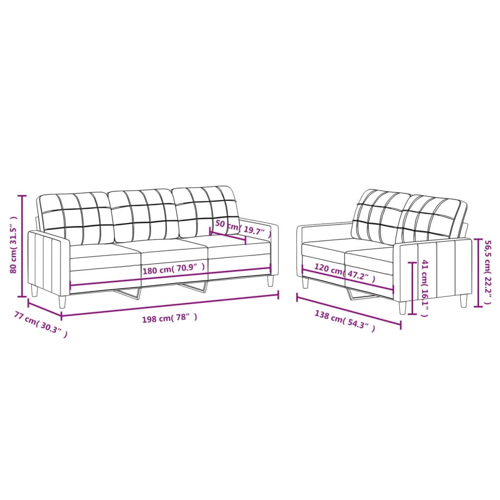 Vidaxl 2-Piece Lounge Set, Fabric Upholstered, Dark Grey
