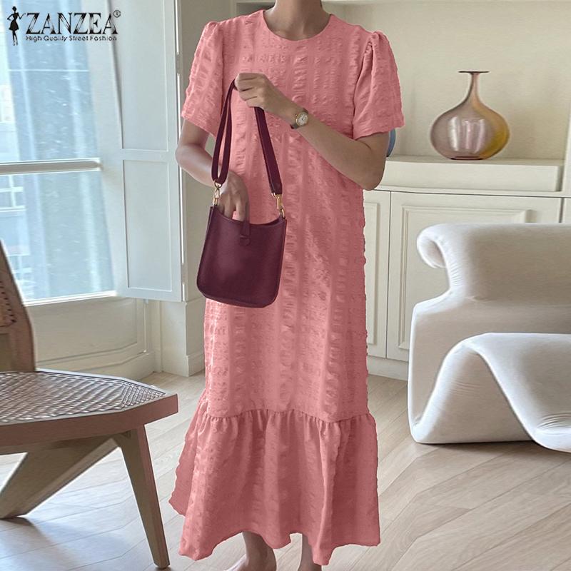 

ZANZEA Женщины Повседневный O-образный вырез с коротким рукавом Летнее длинное платье