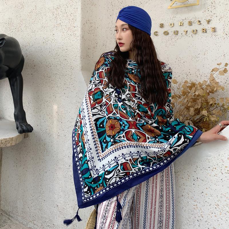 Ethnic Shawl Scarf Seaside Sunscreen Beach Silk Scarf Red Big Yarn Women'S Desert Travel Ladies Po Accessories Ladies