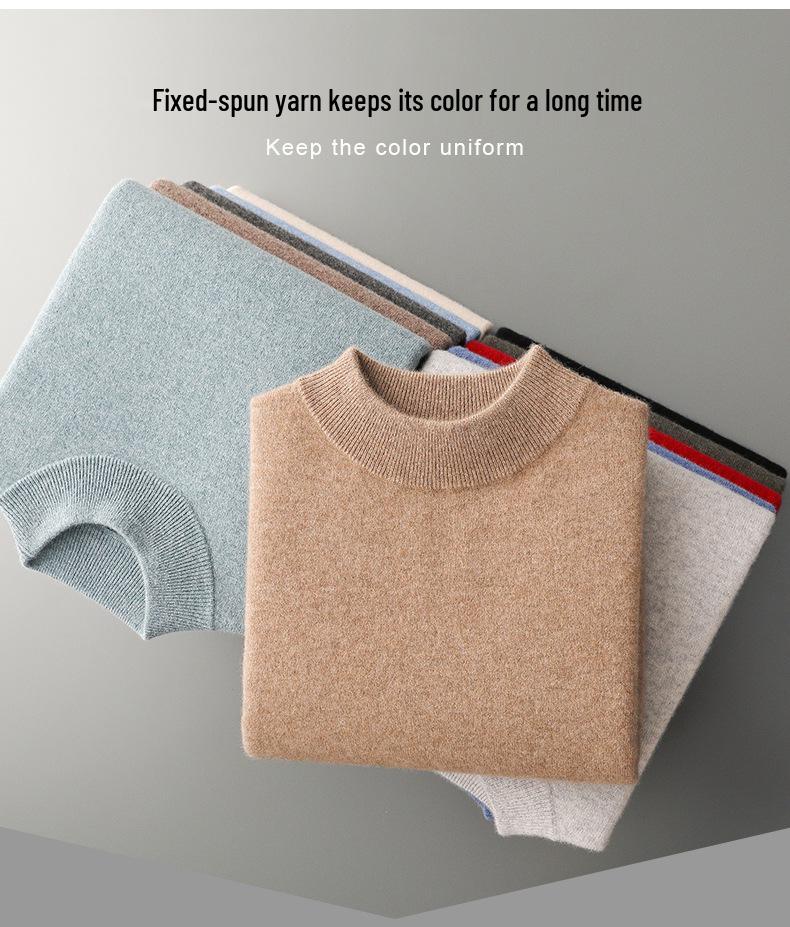 Men's Half-High Collar Wool Sweater - Thin, Warm Knitwear for Autumn/Winter