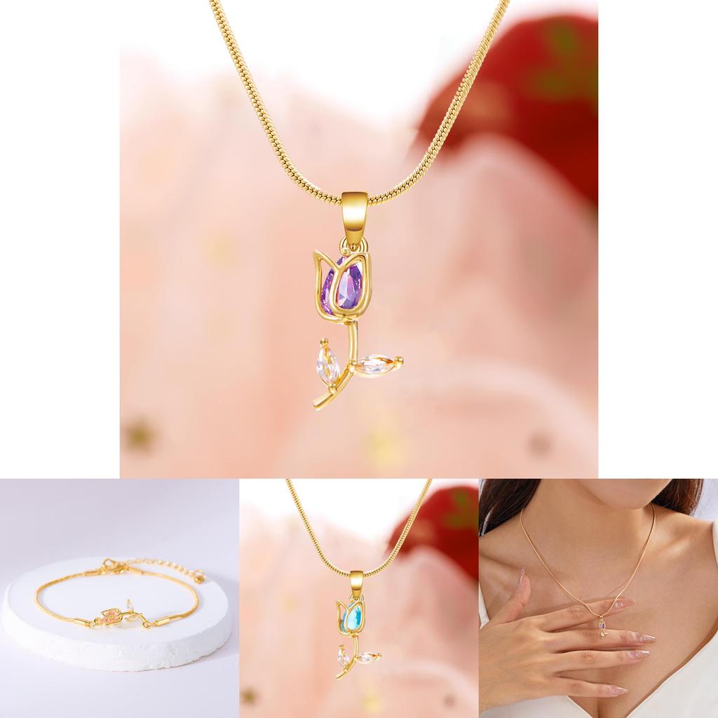 Tulip Floral Necklace Copper Chain Womens Fashion Spring Accessory