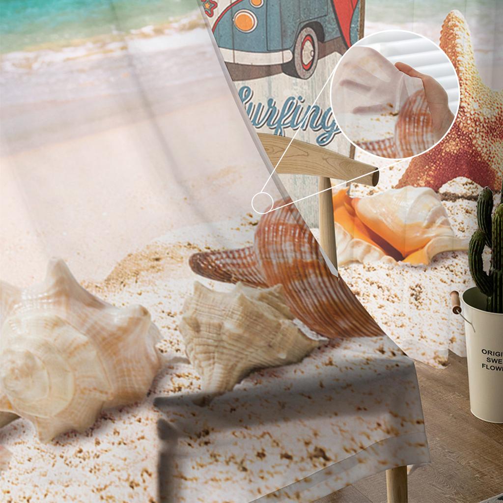Surfboard Beach Starfish Shell Sheer Curtains for Living Room Decoration Window Curtains Kitchen Tulle Voile Organza Curtains