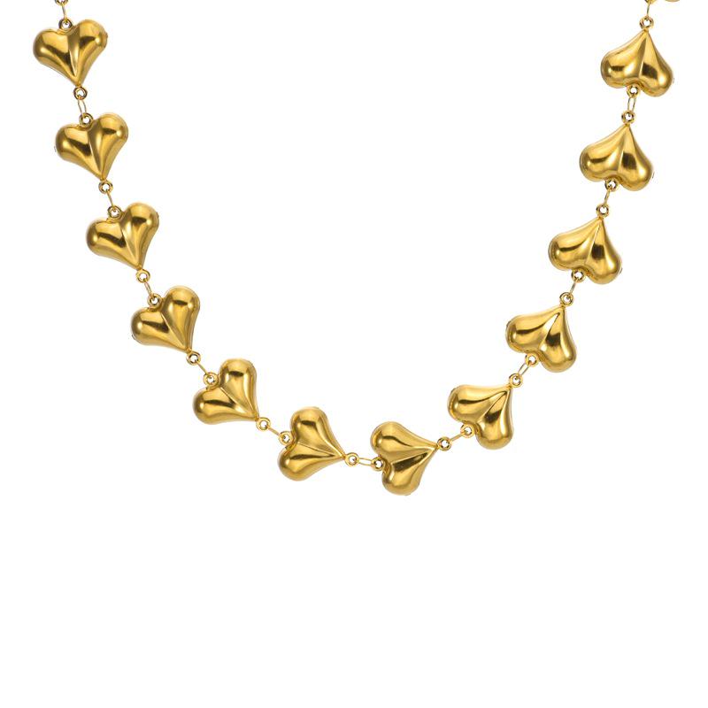 European and American Titanium Steel 18k Gold Heart Jewelry Set (Necklace, Bracelet, Earrings) - Clavicle Chain Light Luxury