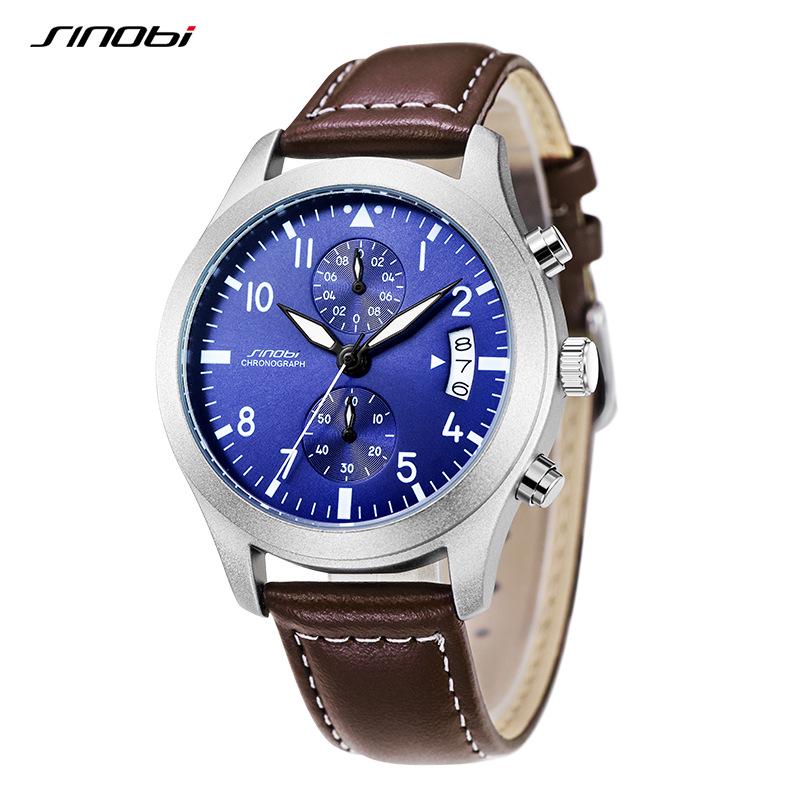 Sinobi 9906 Men s Luminous Waterproof Quartz Watch with Genuine Leather Strap