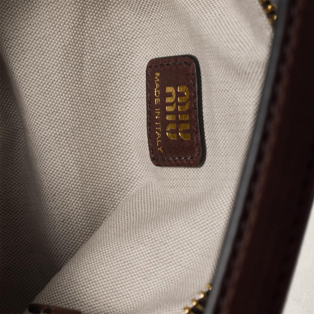 Miu Miu Zipper Closure Embossed Logo Adjustable Shoulder Strap Leather Shoulder Bag Small Women shoulder bag Stone-Pine 5NE841_AEFX_F0NBL
